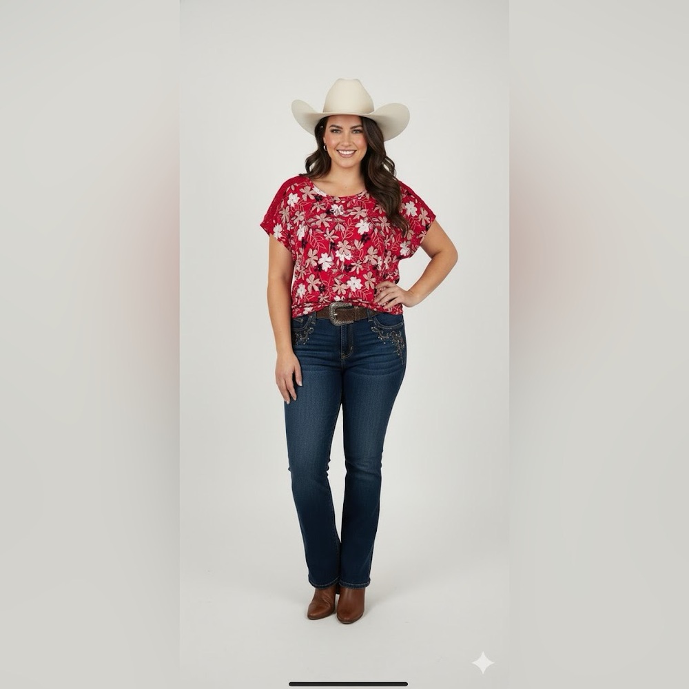Como Blu Floral Blouse‎ women’s plus size 2XL top pink shirt sleeve new casual